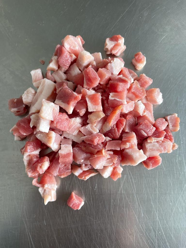 Diced raw bacon